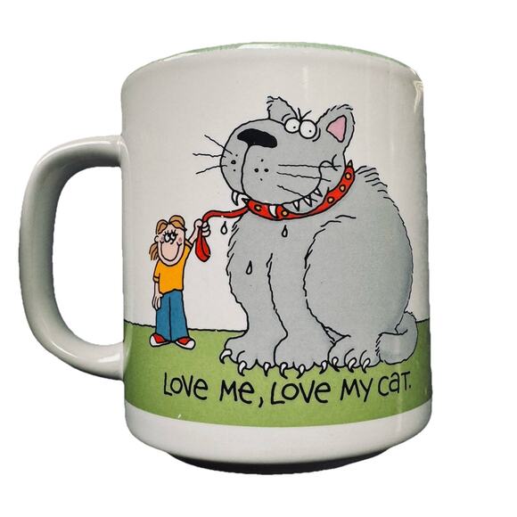 VTG 1987 C.M. Paula Co PCM 197 Love Me Love My Cat Cartoon White Coffee Mug Cup - Picture 2 of 4
